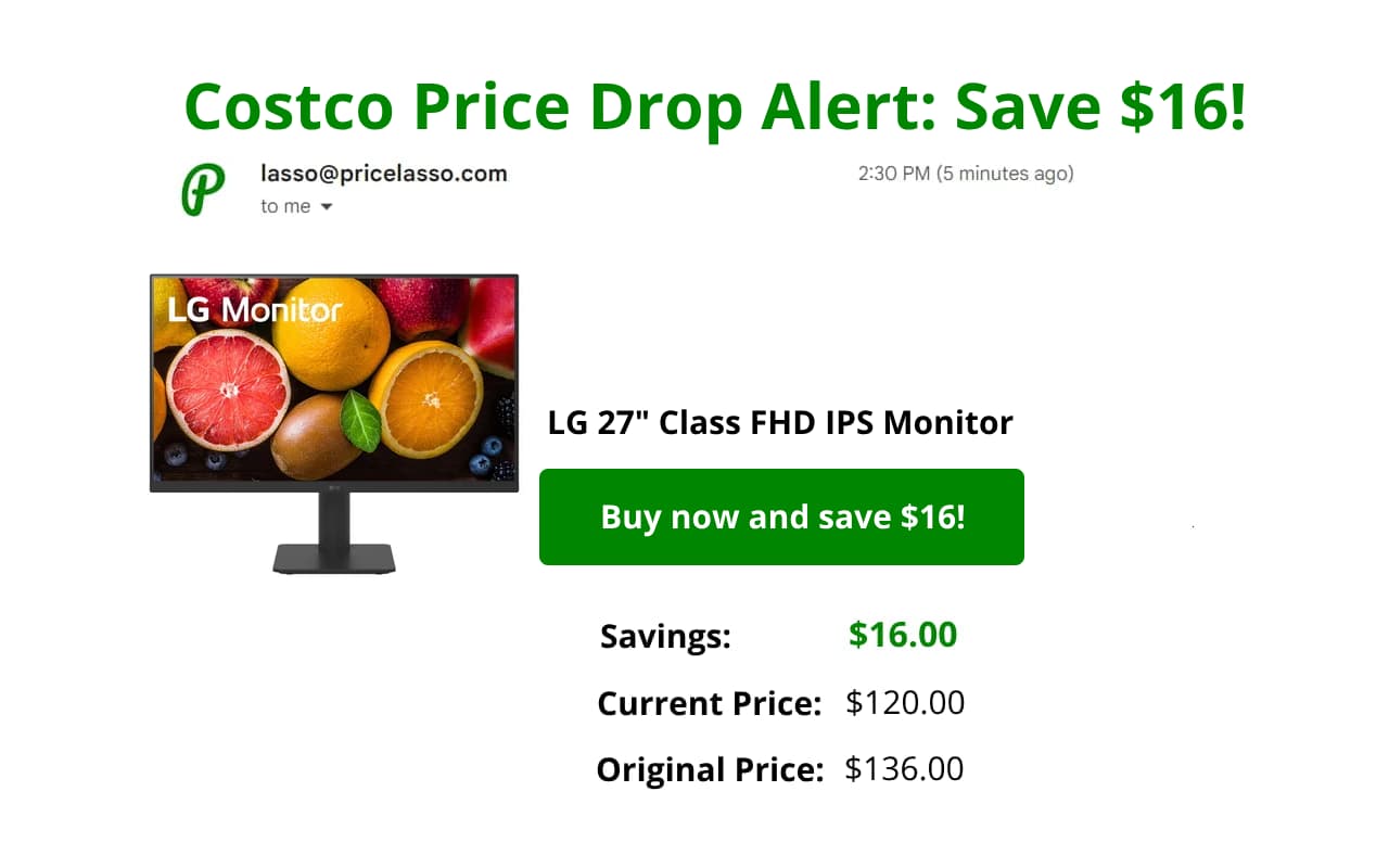 Example of Costco price drop email