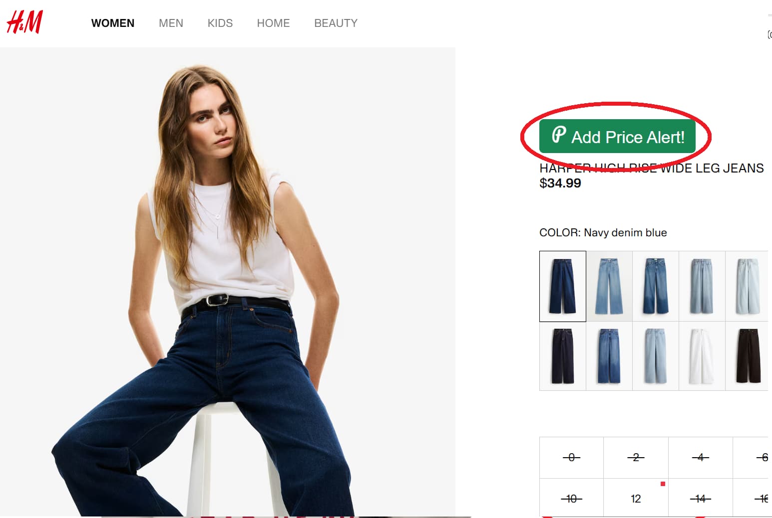 H&M price tracker button for product price drop alerts and price history