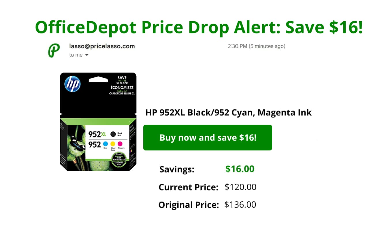 Example of Office Depot price drop email