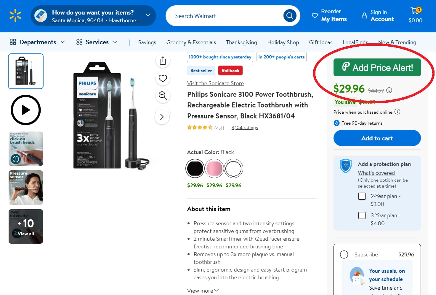 Screenshot showing PriceLasso's button for tracking Walmart Prices